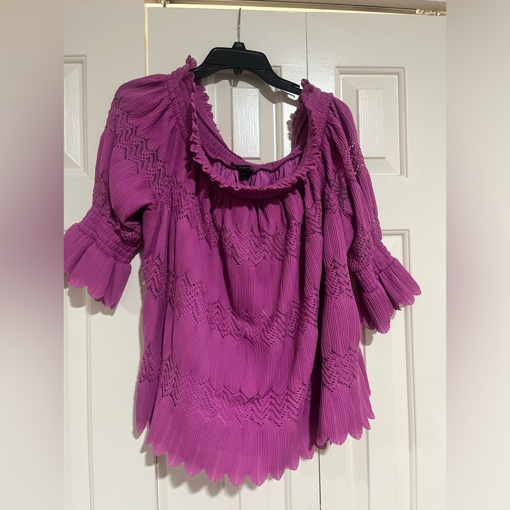 Lane Bryant Women's Purple Ruffle Scallop Off Shoulder Top Size‎ 18/20